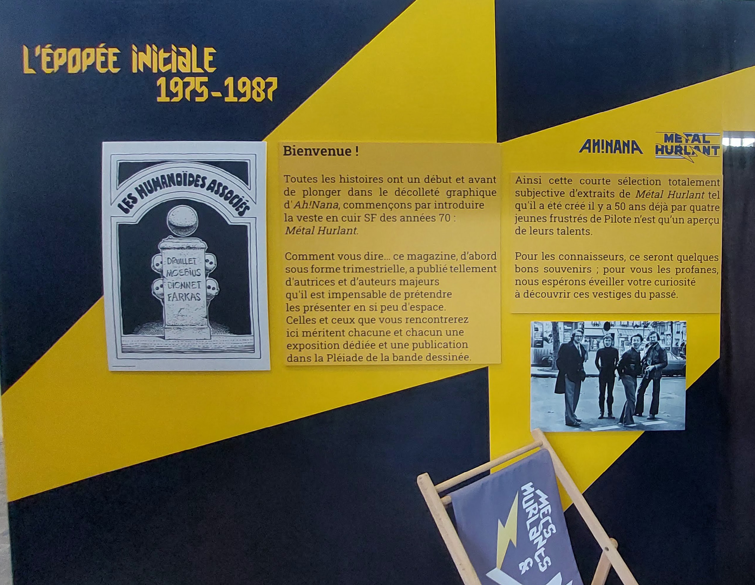 Panneau introductif de l'exposition Métal Hurlant intitulé L'épopée initiale 1975-1987, photographié au Rendez-vous de la BD d'Amiens en 2025.